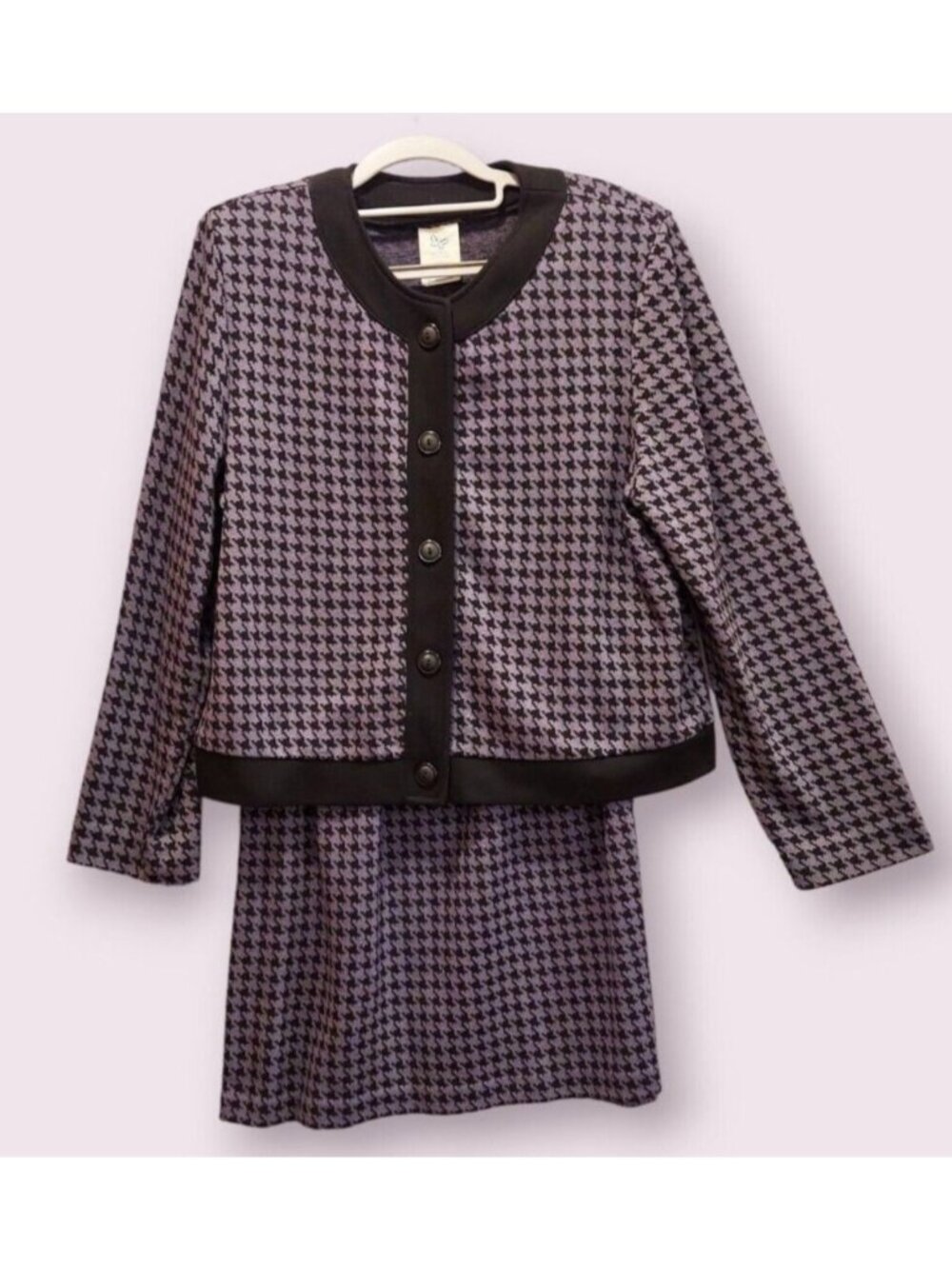 Weekender Knit skirt jacket set Size M hounds tooth gray black career city chic